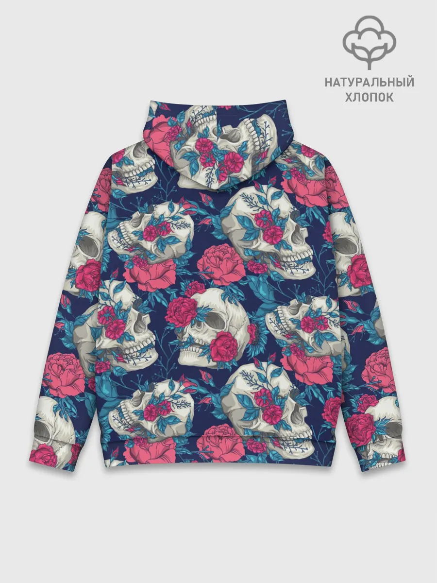 Худи мужской база хлопок / Реалистичные черепа с розами