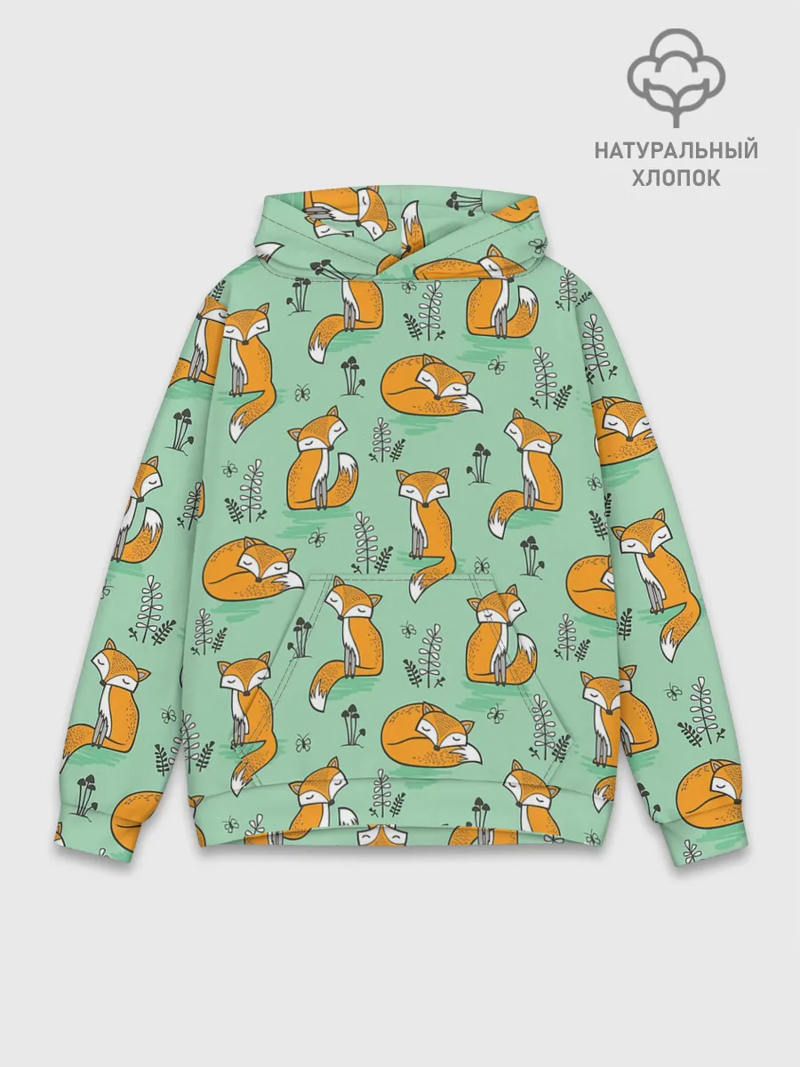 Худи мужской база хлопок / Лиса с Грибами