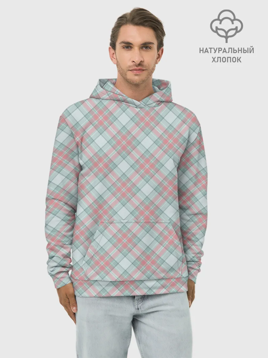 Худи мужской база хлопок / Узор в клетку