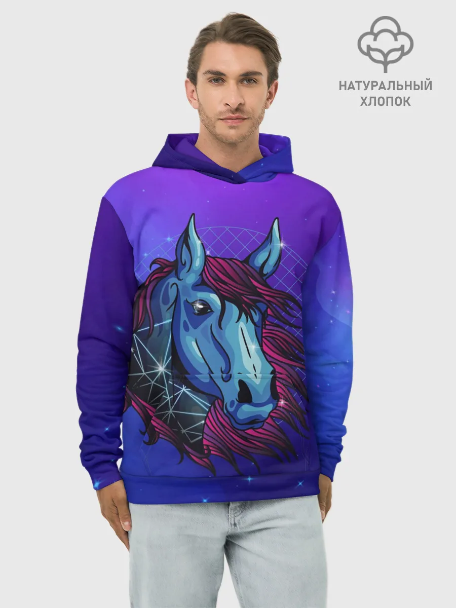 Худи мужской база хлопок / Retrowave Neon Horse