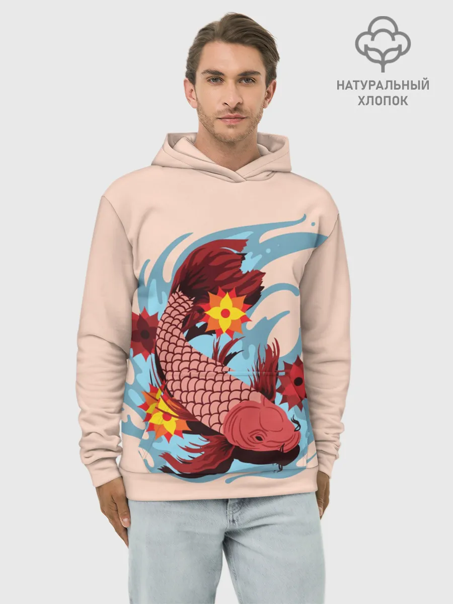Худи мужской база хлопок / Японский Карп