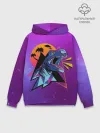 Худи мужской база хлопок / Retrowave Neon Dinosaur