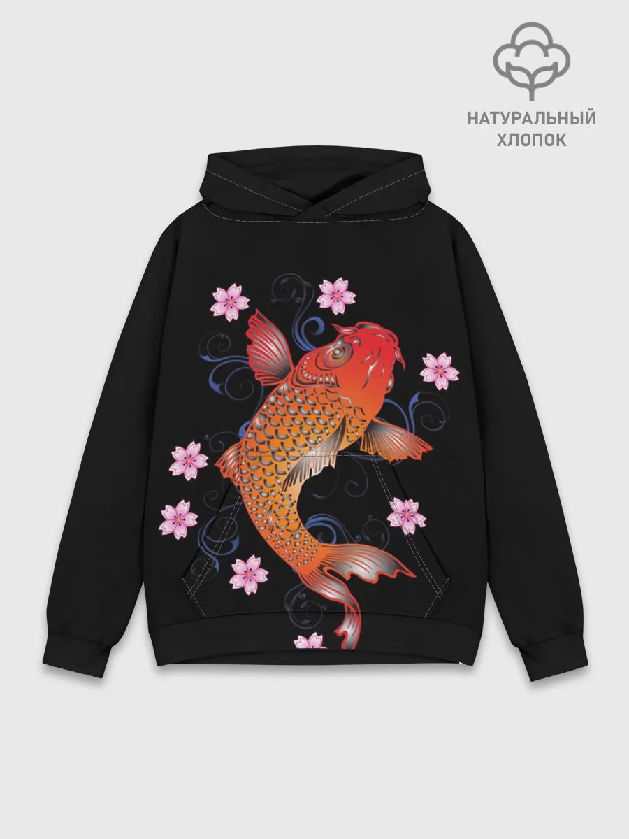Худи мужской база хлопок / Карп Кои с Цветами