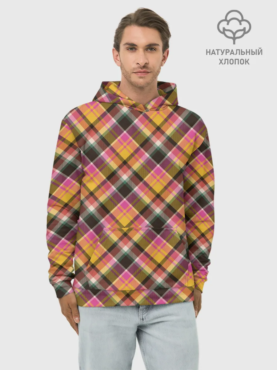 Худи мужской база хлопок / Клеточный узор