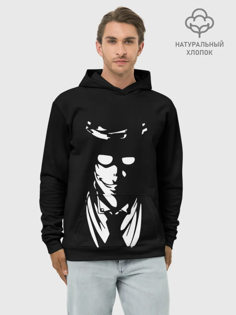 Худи мужской база хлопок / Черно-белый Алукард