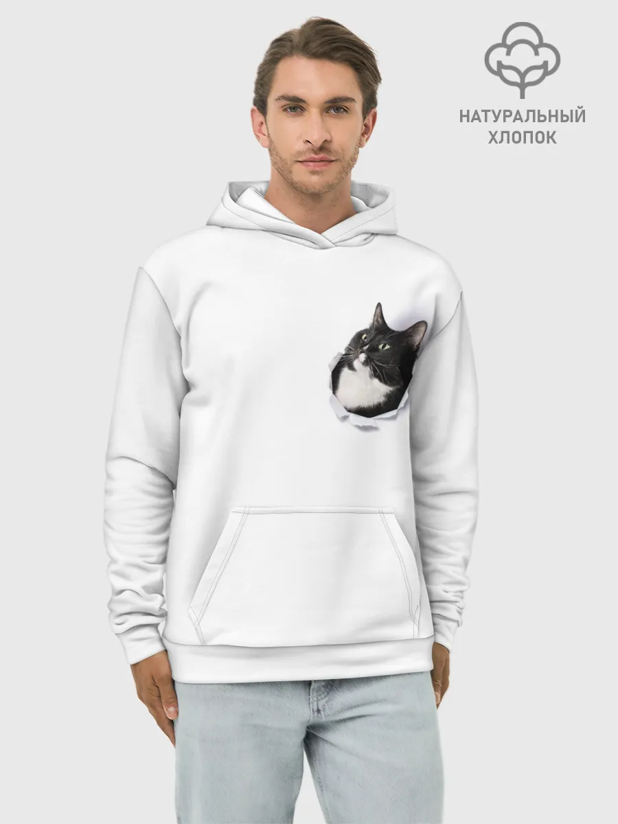 Худи мужской база хлопок / КОТ В СЕРДЦЕ