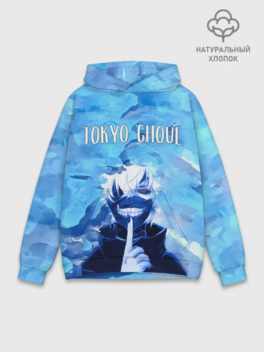 Худи мужской база хлопок / Kaneki Ken на синем фоне