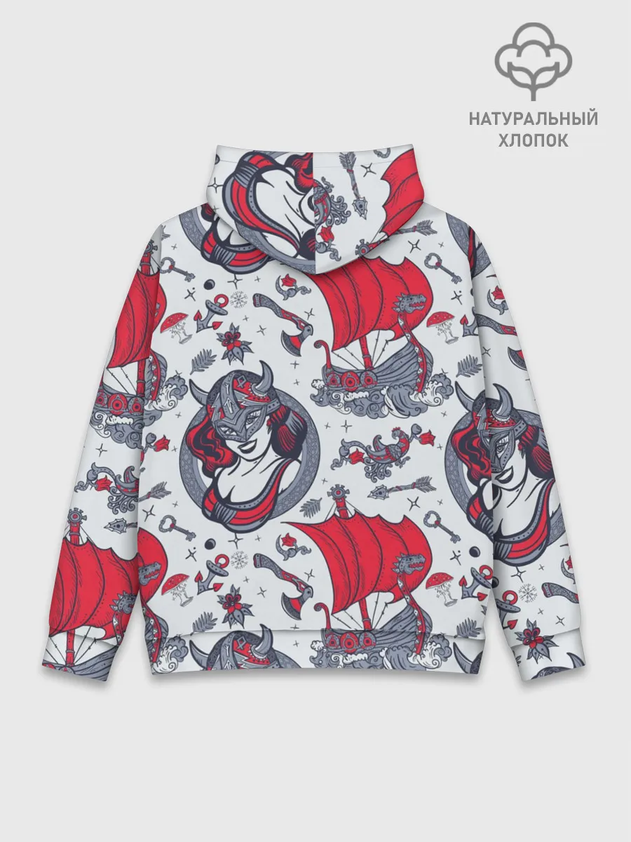 Худи мужской база хлопок / Корабли и девушка викинг