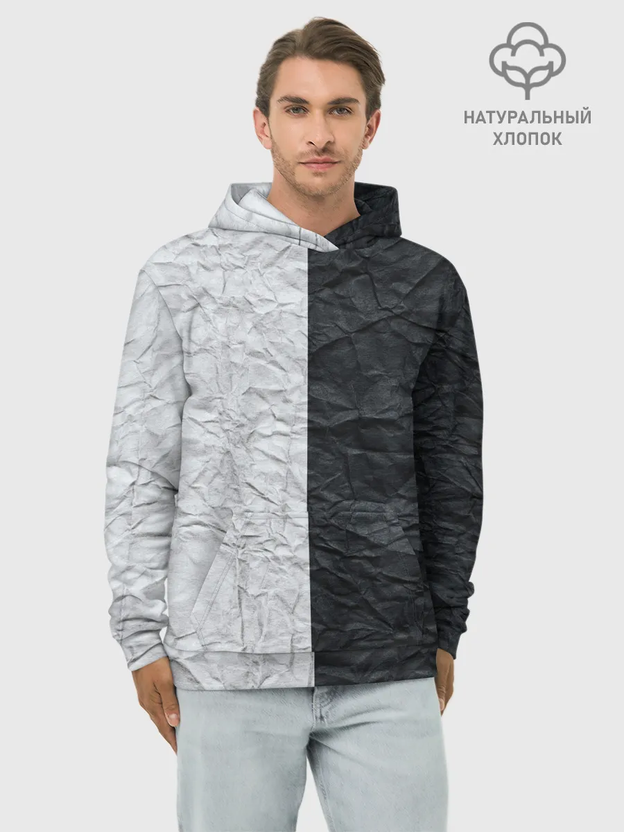 Худи мужской база хлопок / Мятая Черно-Белая Бумага