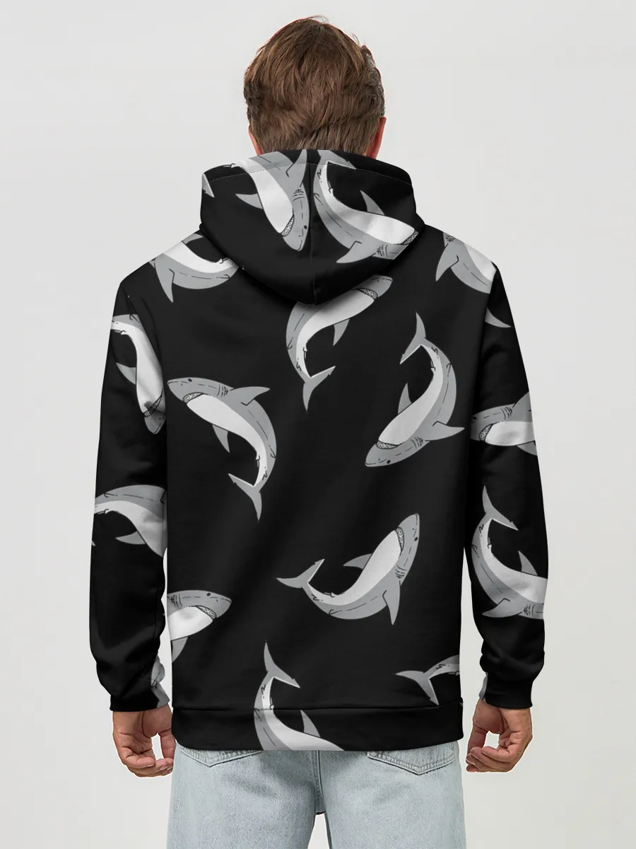 Худи мужской база хлопок / Акулы