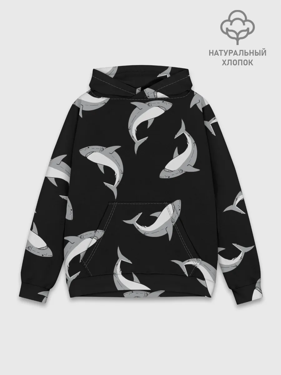 Худи мужской база хлопок / Акулы