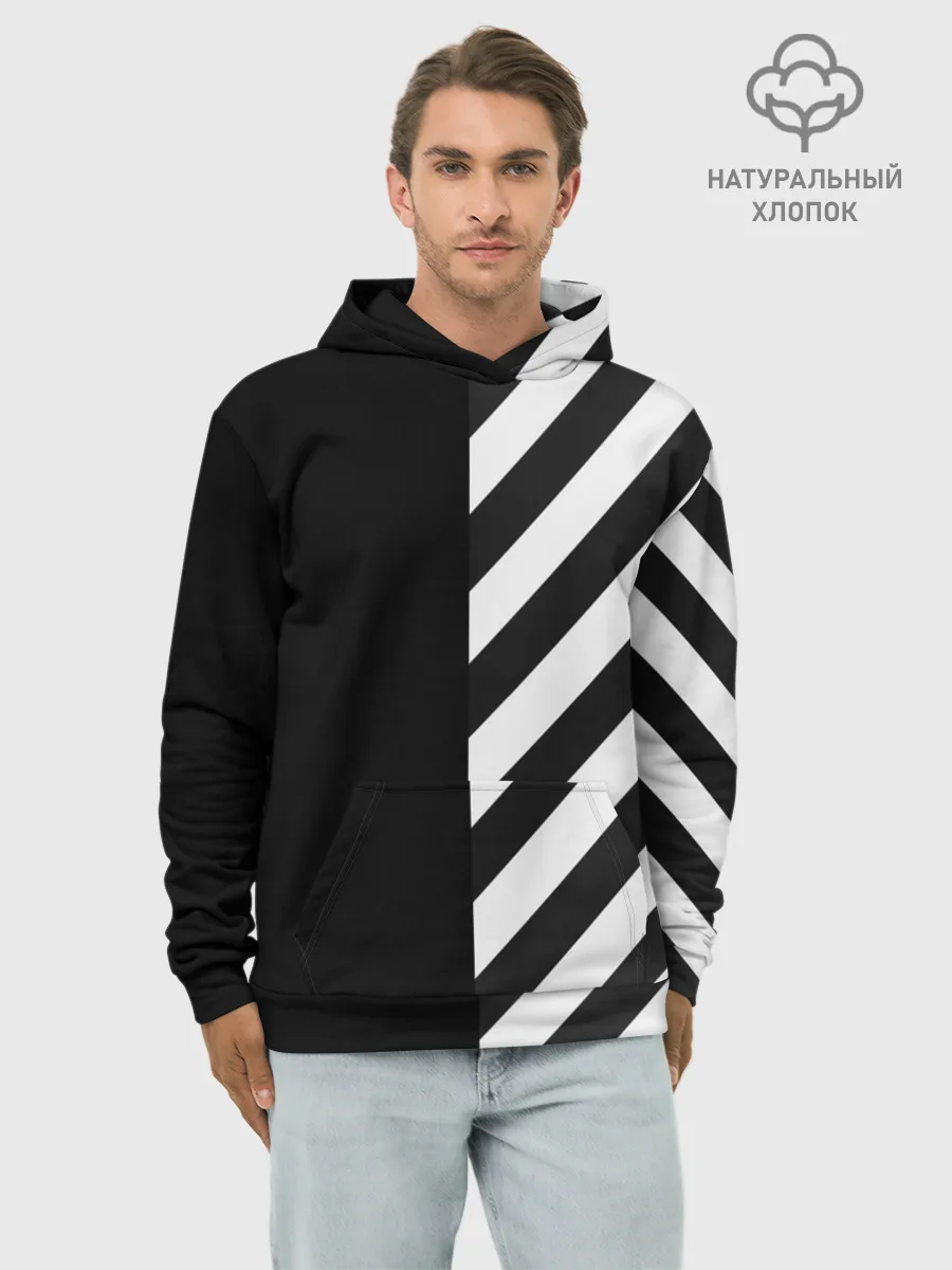 Худи мужской база хлопок / Черно-Белые Полосы