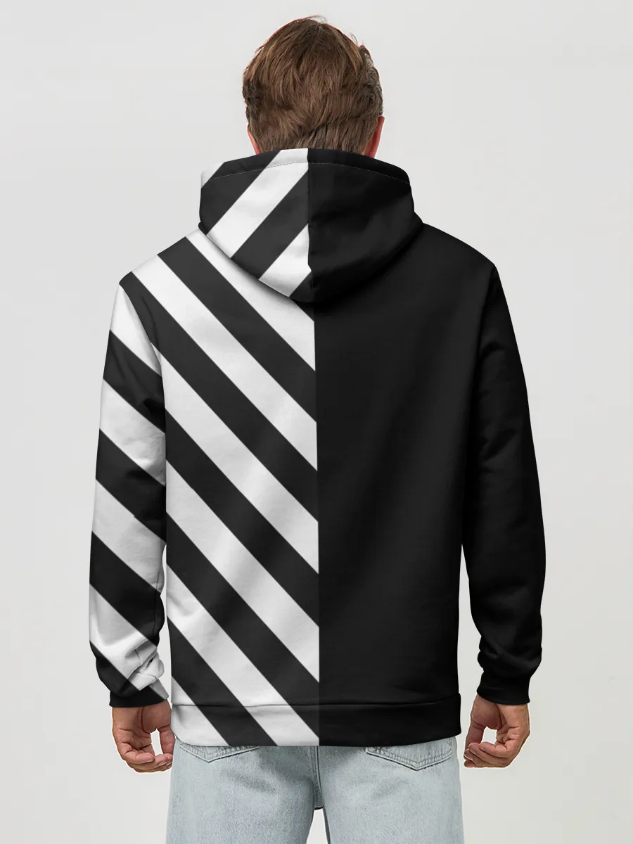 Худи мужской база хлопок / Черно-Белые Полосы