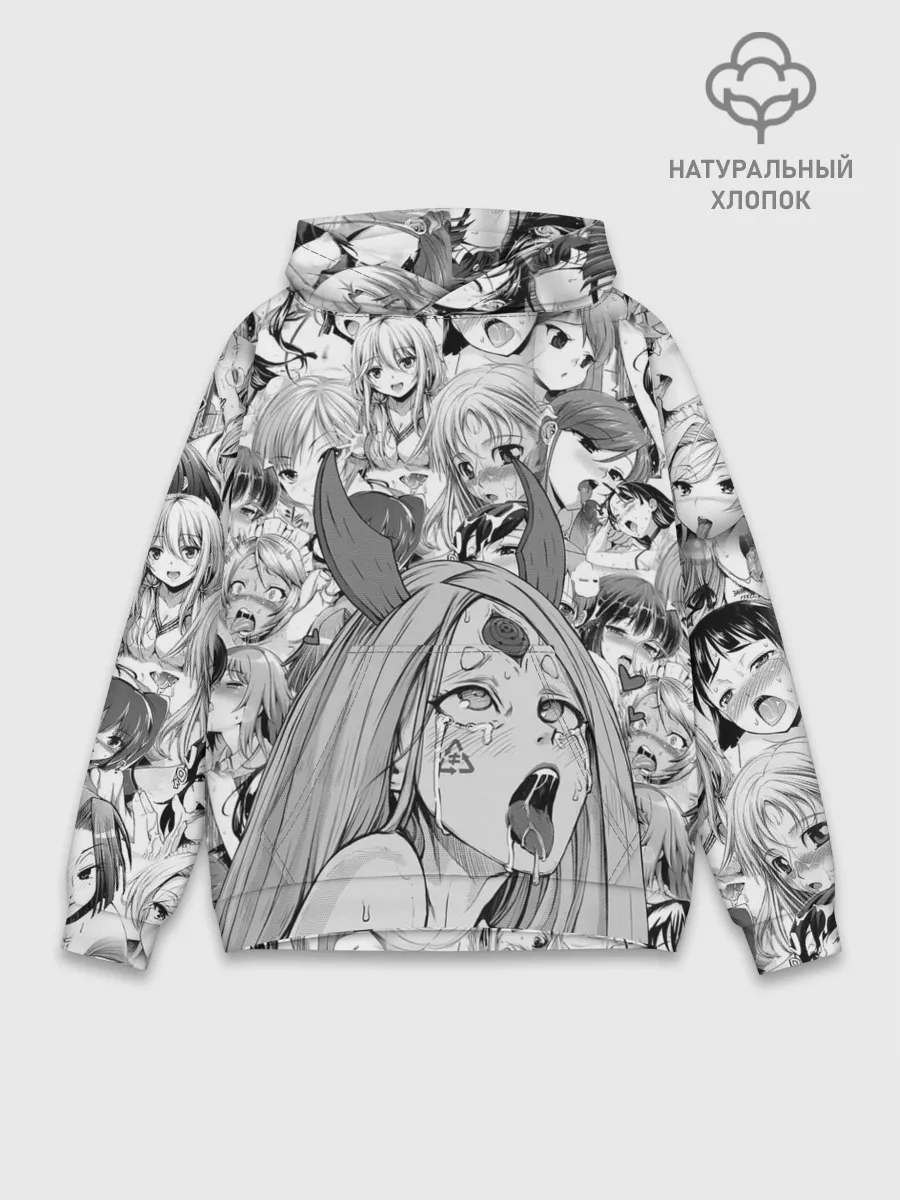 Худи мужской база хлопок / KAGUYA AHEGAO чернобелое / КАГУЯ АХЕГАО