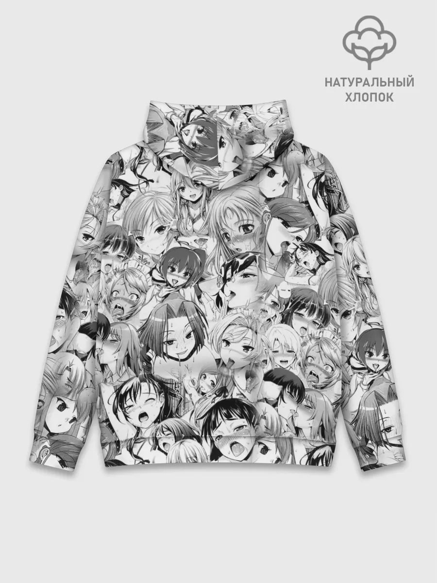 Худи мужской база хлопок / KAGUYA AHEGAO чернобелое / КАГУЯ АХЕГАО