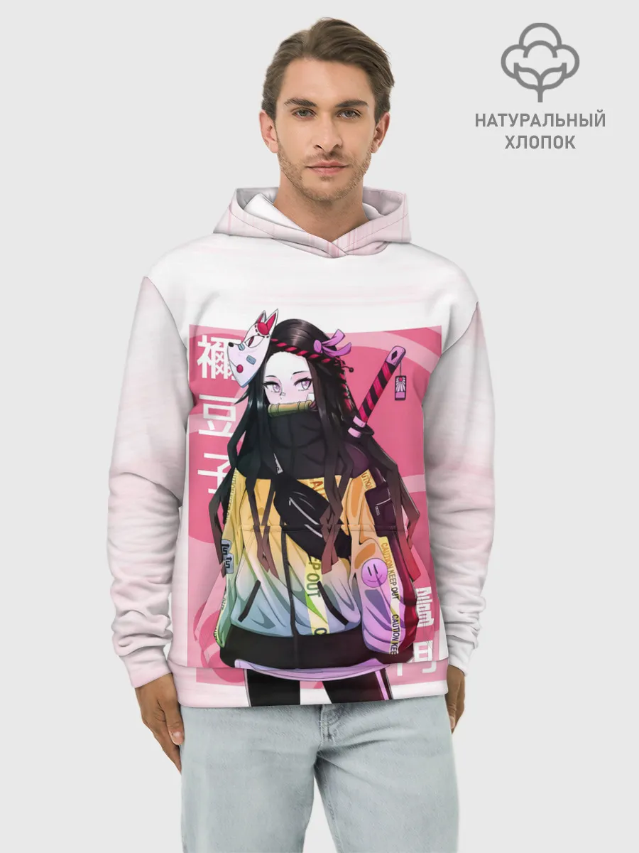 Худи мужской база хлопок / Kimetsu no yaiba розовое