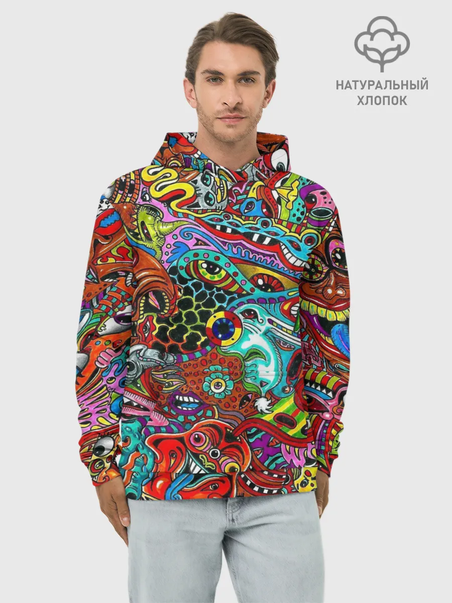 Худи мужской база хлопок / яркая абстракция