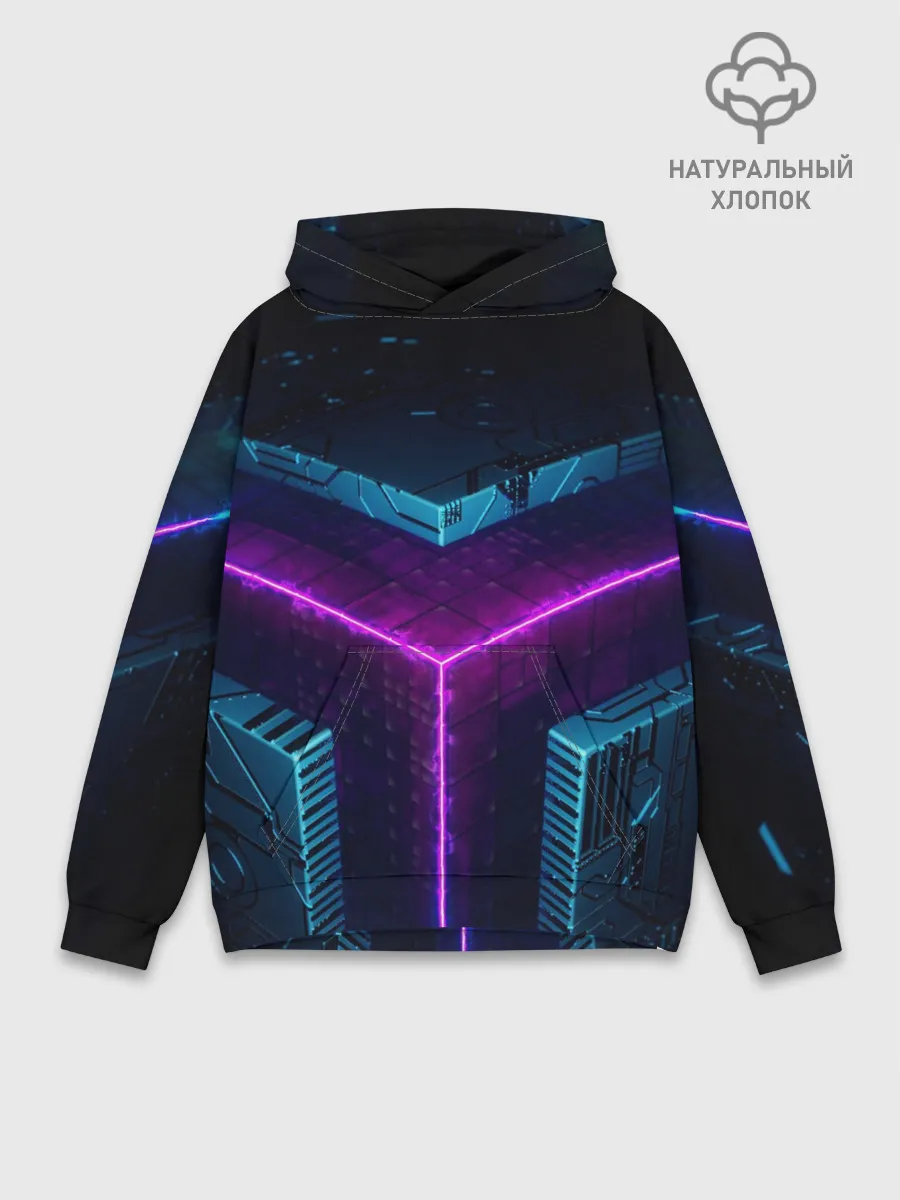 Худи мужской база хлопок / Неоновые грани 3D