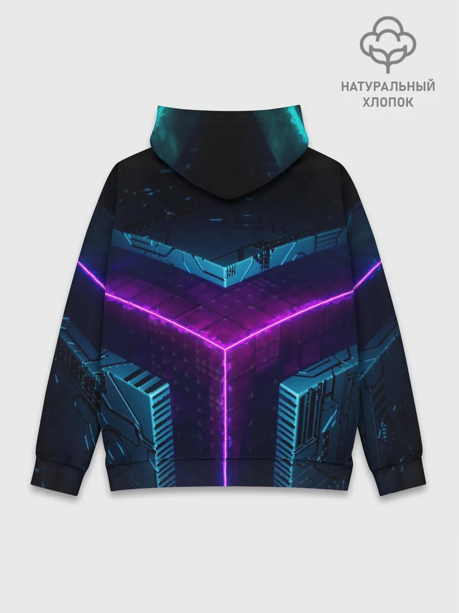 Худи мужской база хлопок / Неоновые грани 3D