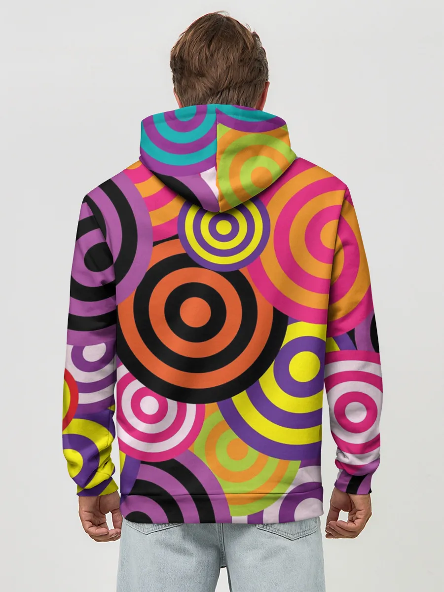 Худи мужской база хлопок / Аннотация разноцветных кругов