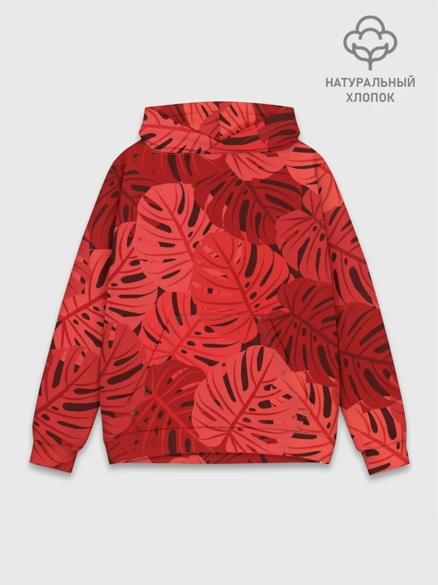 Худи мужской база хлопок / Тропические листья Монстера