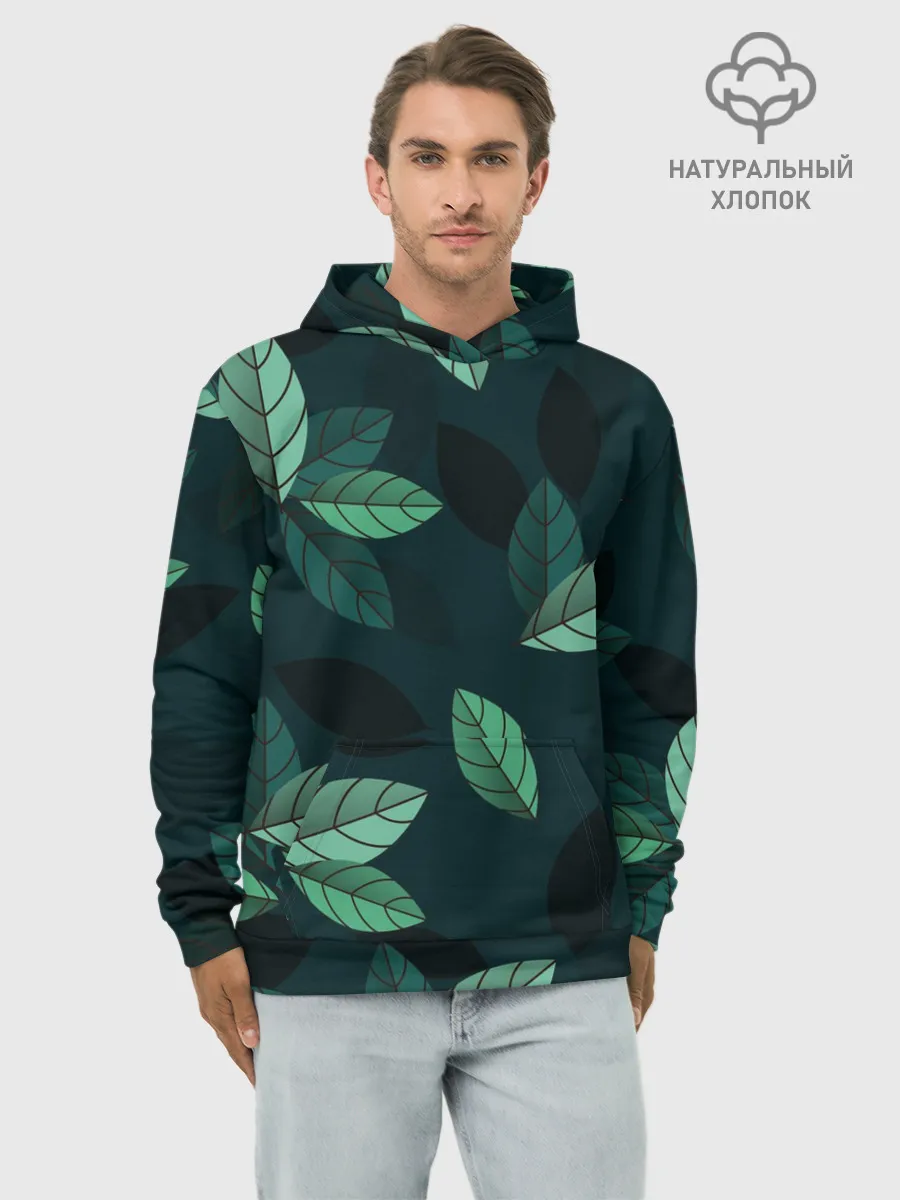 Худи мужской база хлопок / Текстура Листья