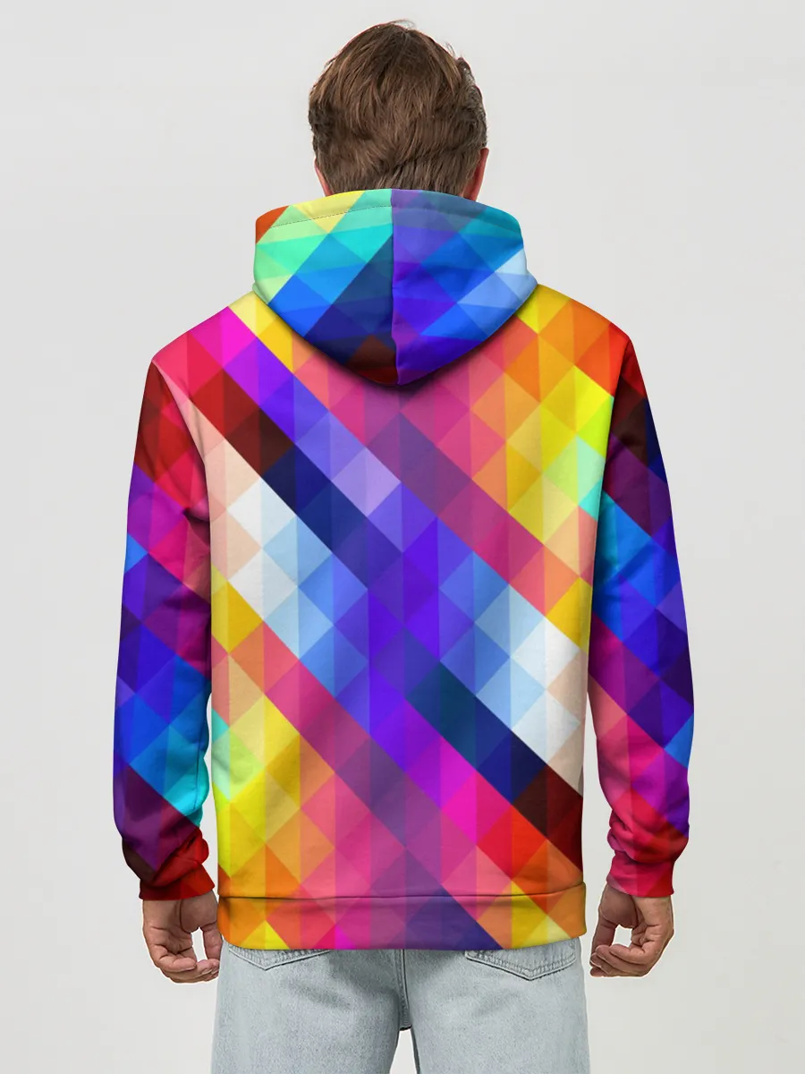 Худи мужской база хлопок / Пиксельная радуга