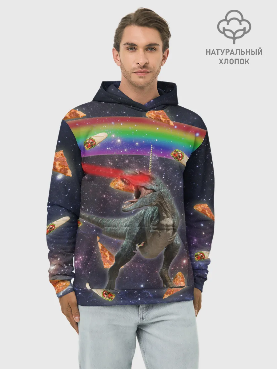 Худи мужской база хлопок / Динозавр в космосе