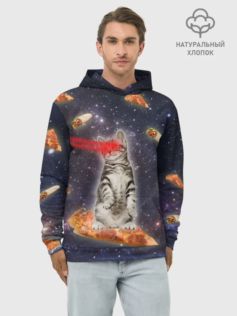 Худи мужской база хлопок / Котик в космосе
