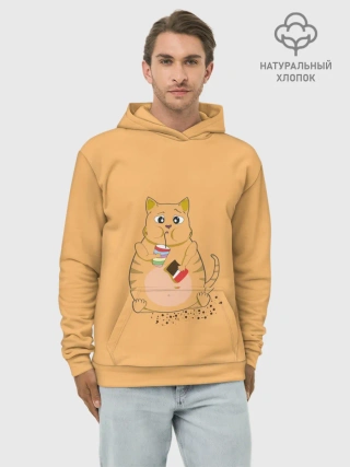 Худи мужской база хлопок / РЫЖИЙ КОТ ТОЛСТЯК