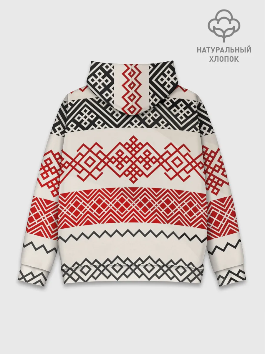 Худи мужской база хлопок / Славянский узор красно-черный