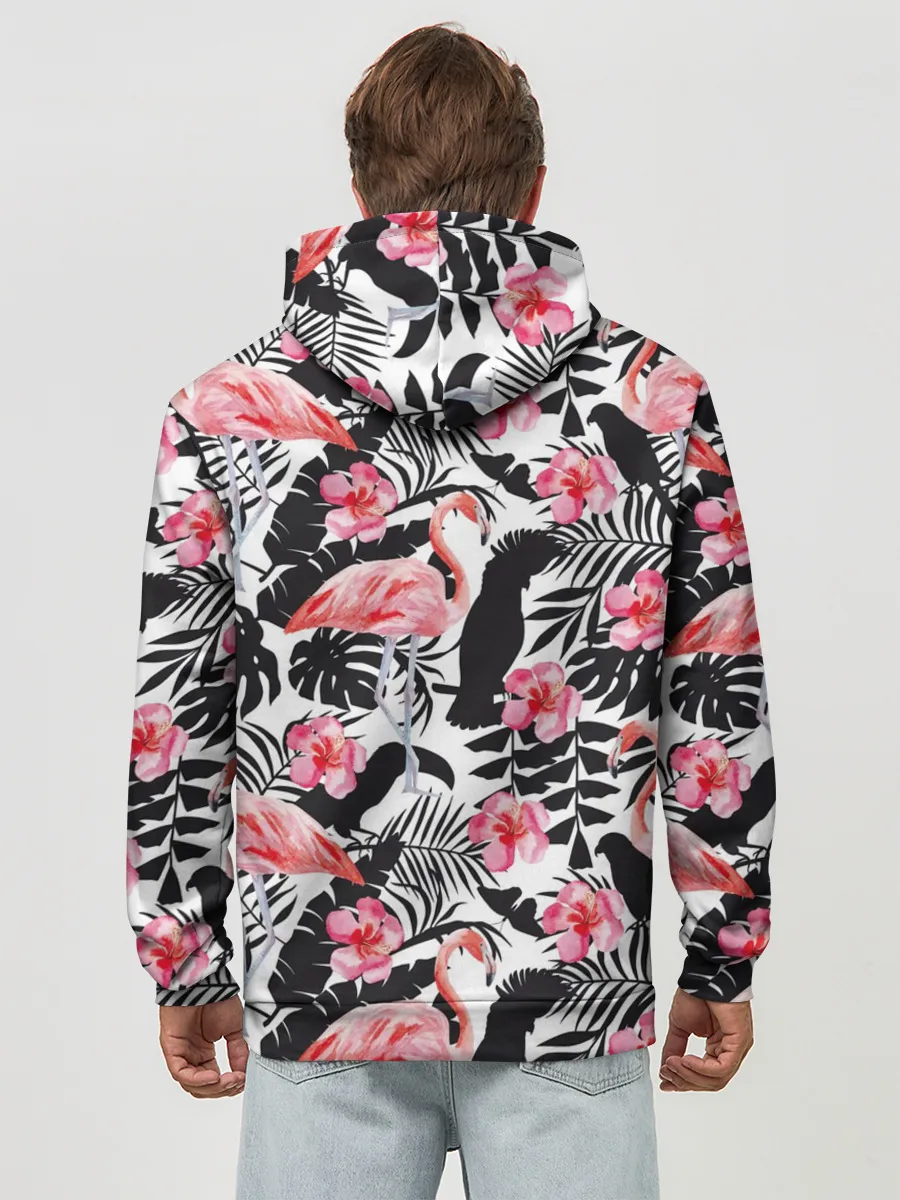 Худи мужской база хлопок / фламинго и попугаи