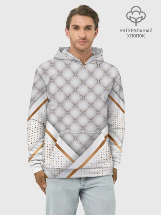 Худи мужской база хлопок / Luxury white & Gold