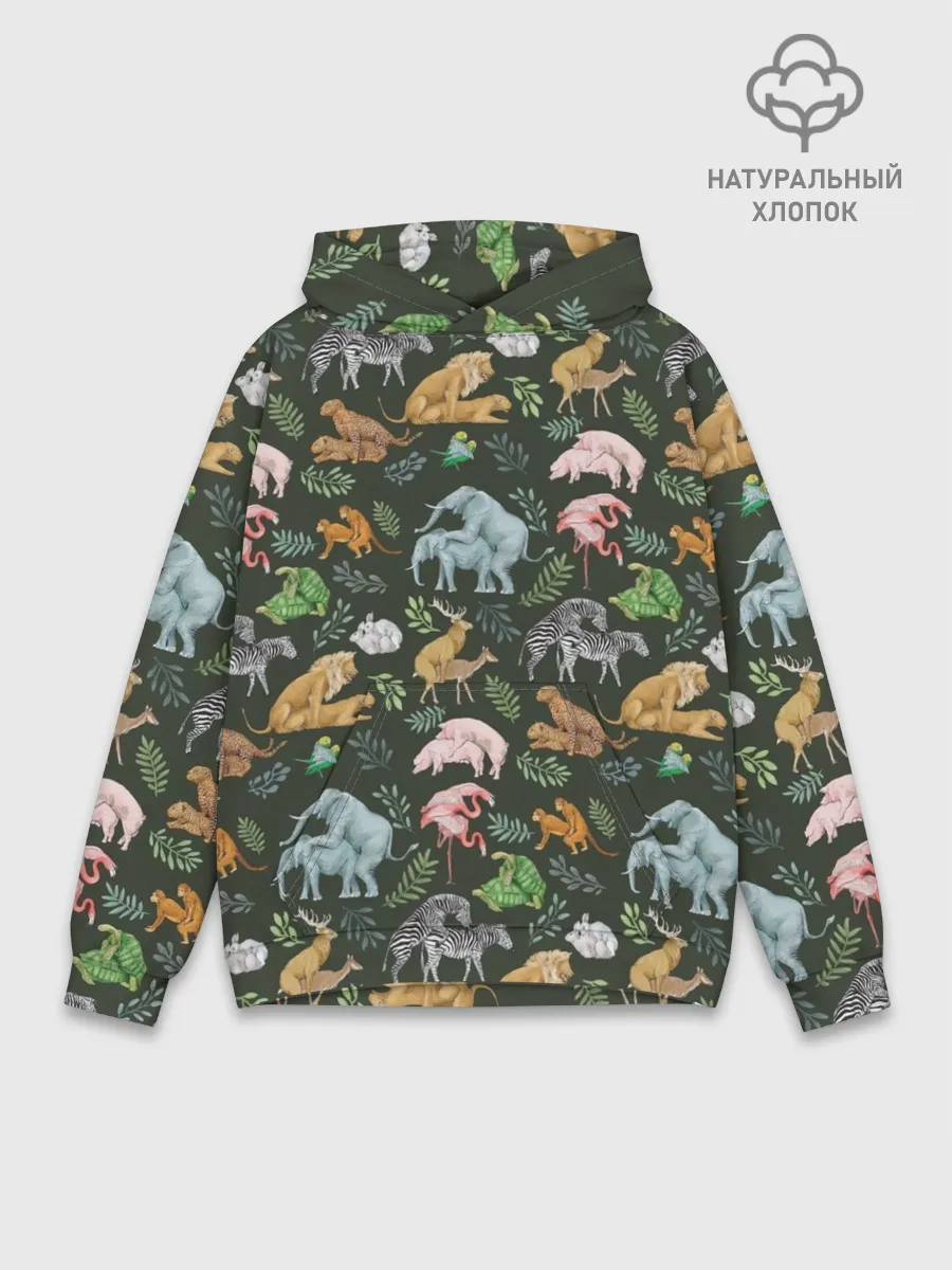 Худи мужской база хлопок / Дикие Звери Паттерн