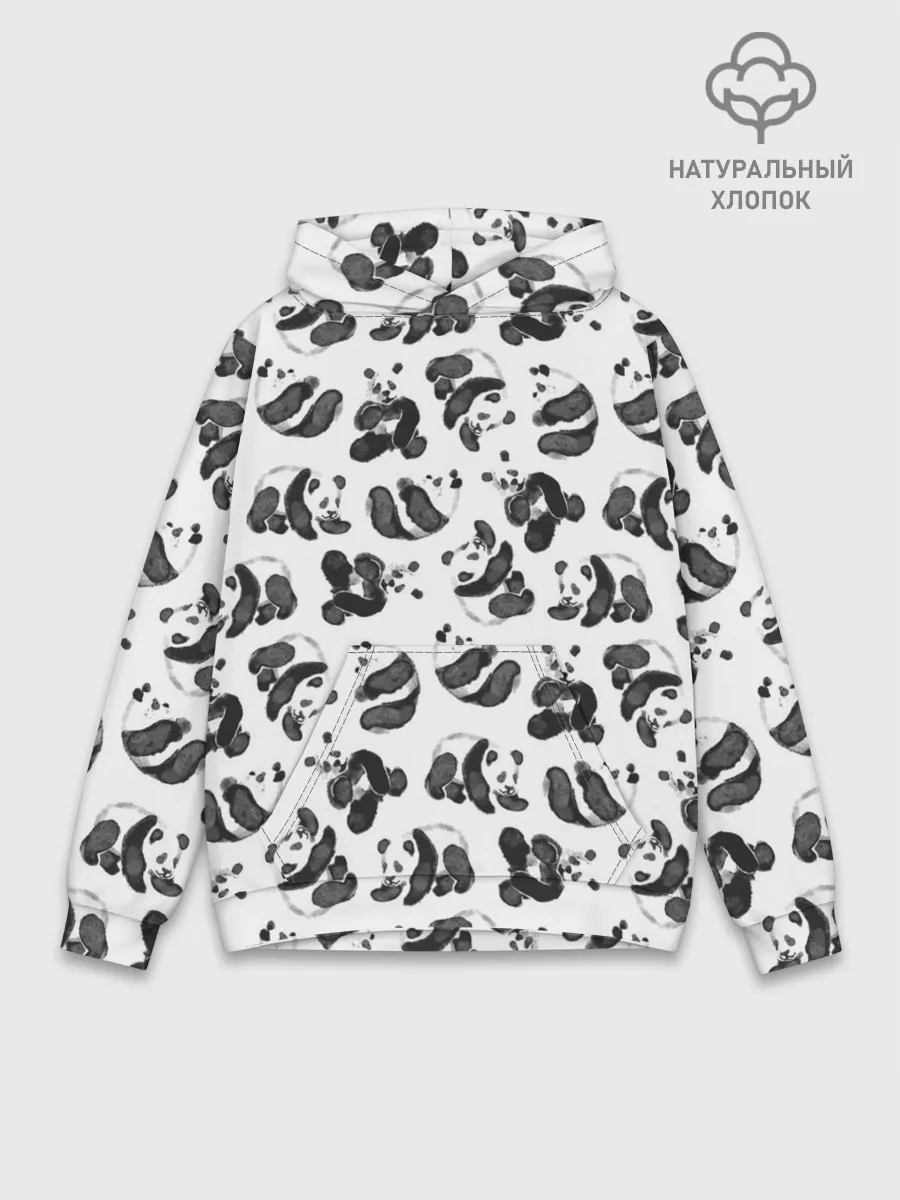 Худи мужской база хлопок / Акварельные панды паттерн