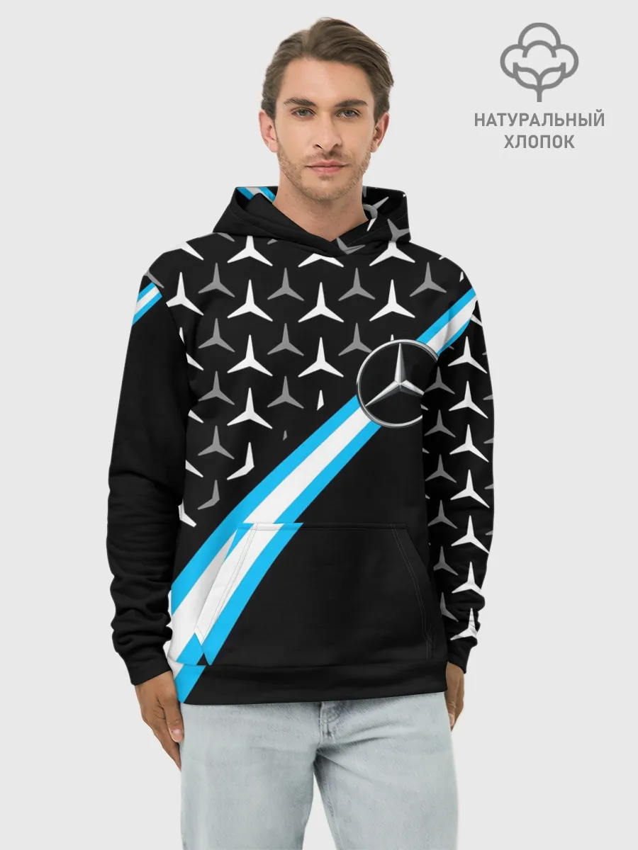 Худи мужской база хлопок / MERCEDES / УЗОР / ЛИНИЯ АКВА