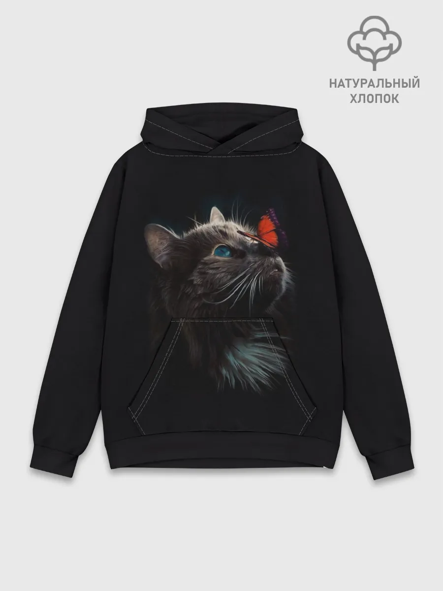 Худи мужской база хлопок / Котик и бабочка