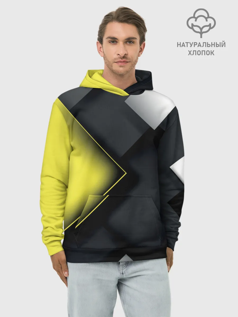Худи мужской база хлопок / Желто черный ромб