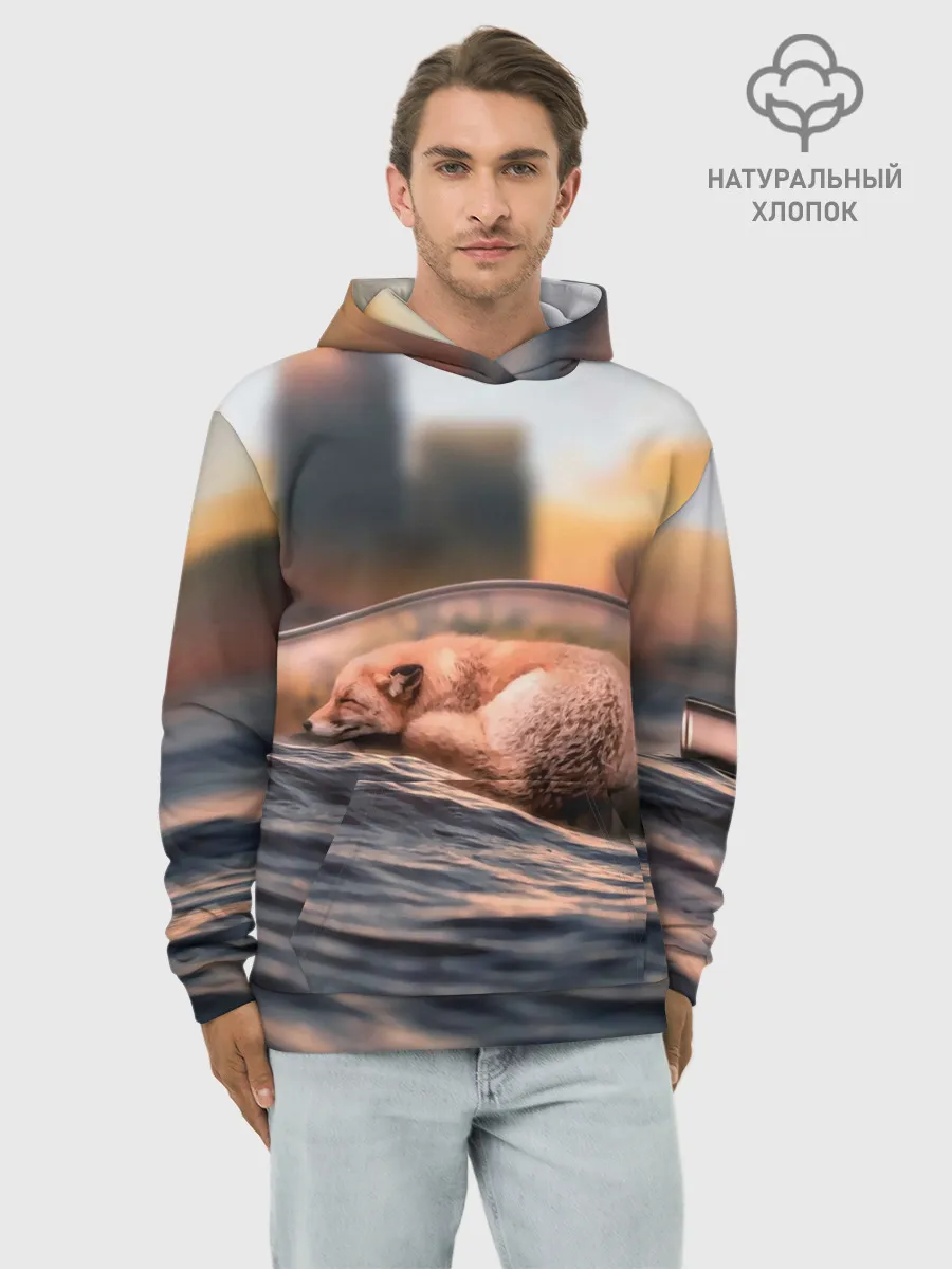 Худи мужской база хлопок / Лисенок в бутылке