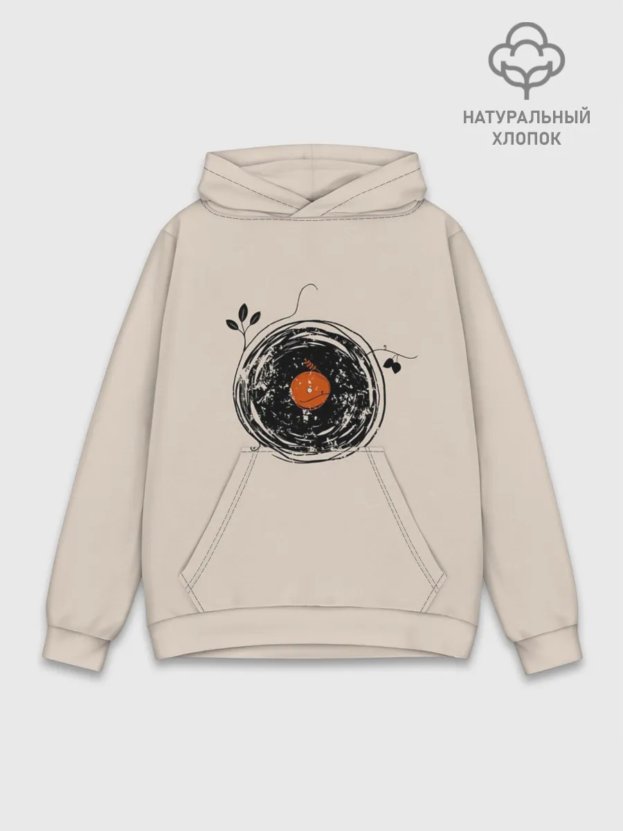Худи мужской база хлопок / Natural Vinyl Records Vintage