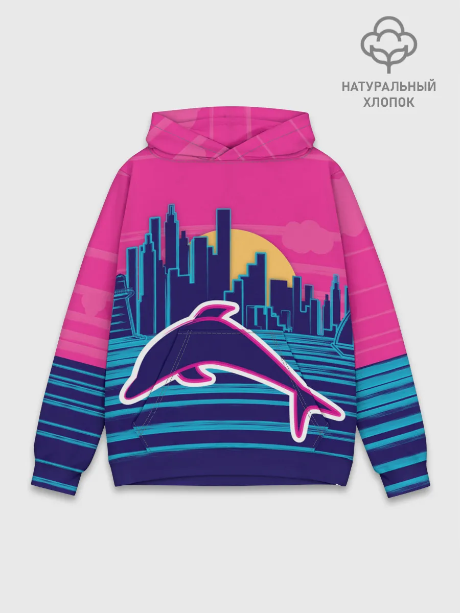 Худи мужской база хлопок / Ретро дельфин