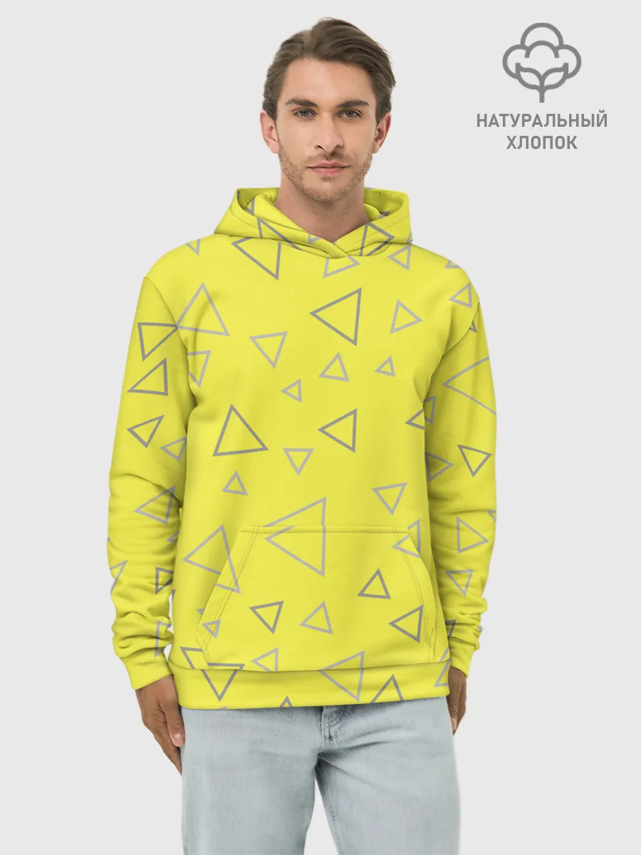 Худи мужской база хлопок / Желтый и серый | Yellow & gray