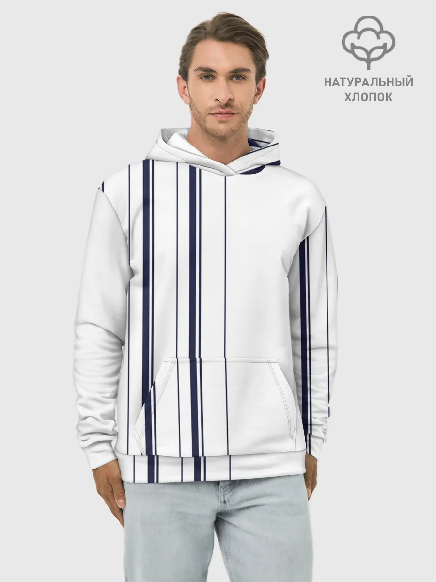 Худи мужской база хлопок / Белые и синие полосы | Stripes