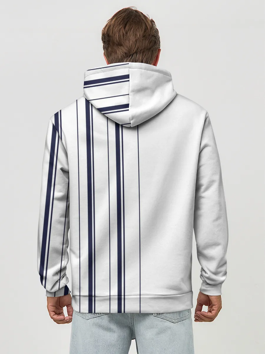 Худи мужской база хлопок / Белые и синие полосы | Stripes
