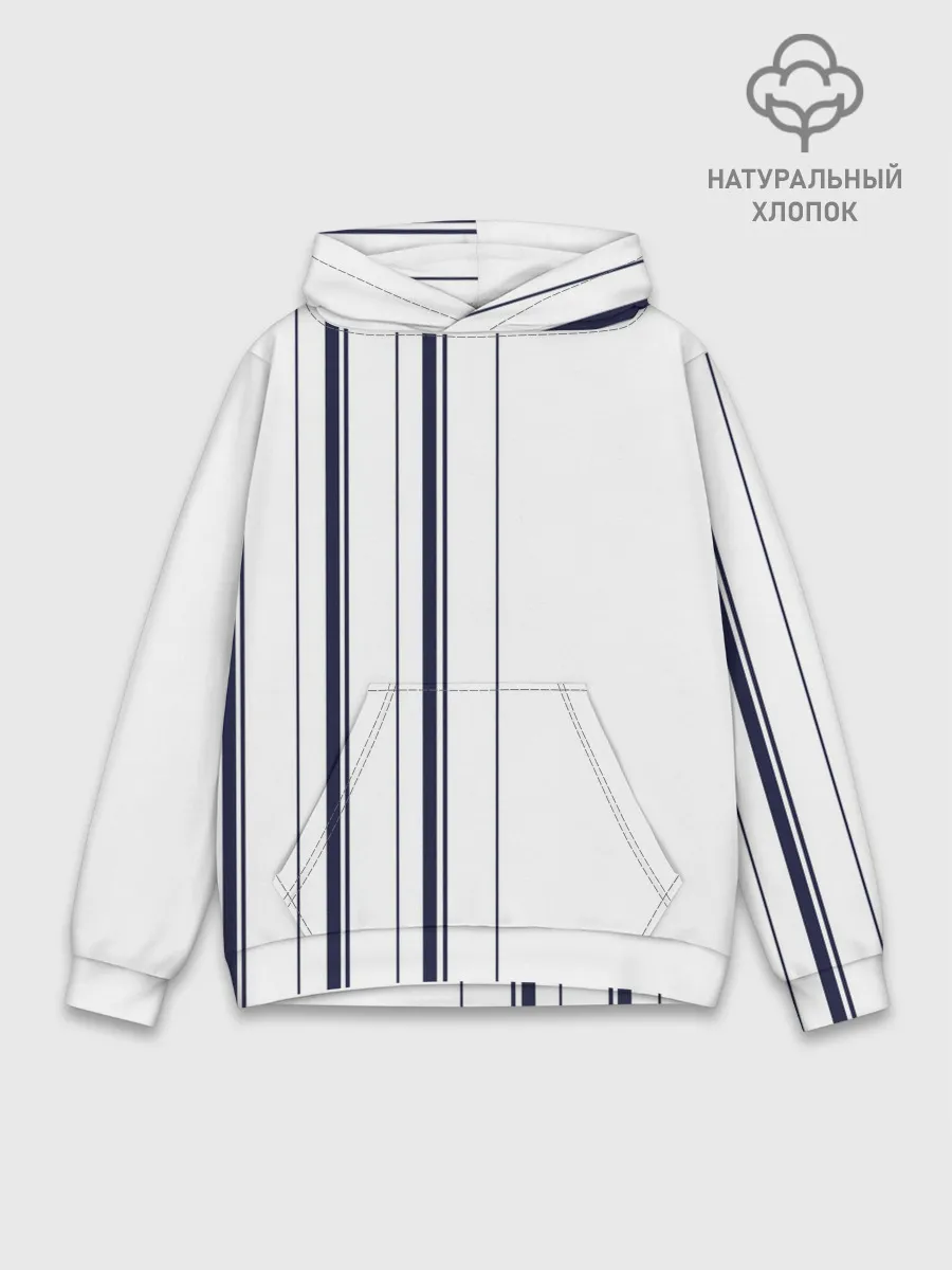 Худи мужской база хлопок / Белые и синие полосы | Stripes