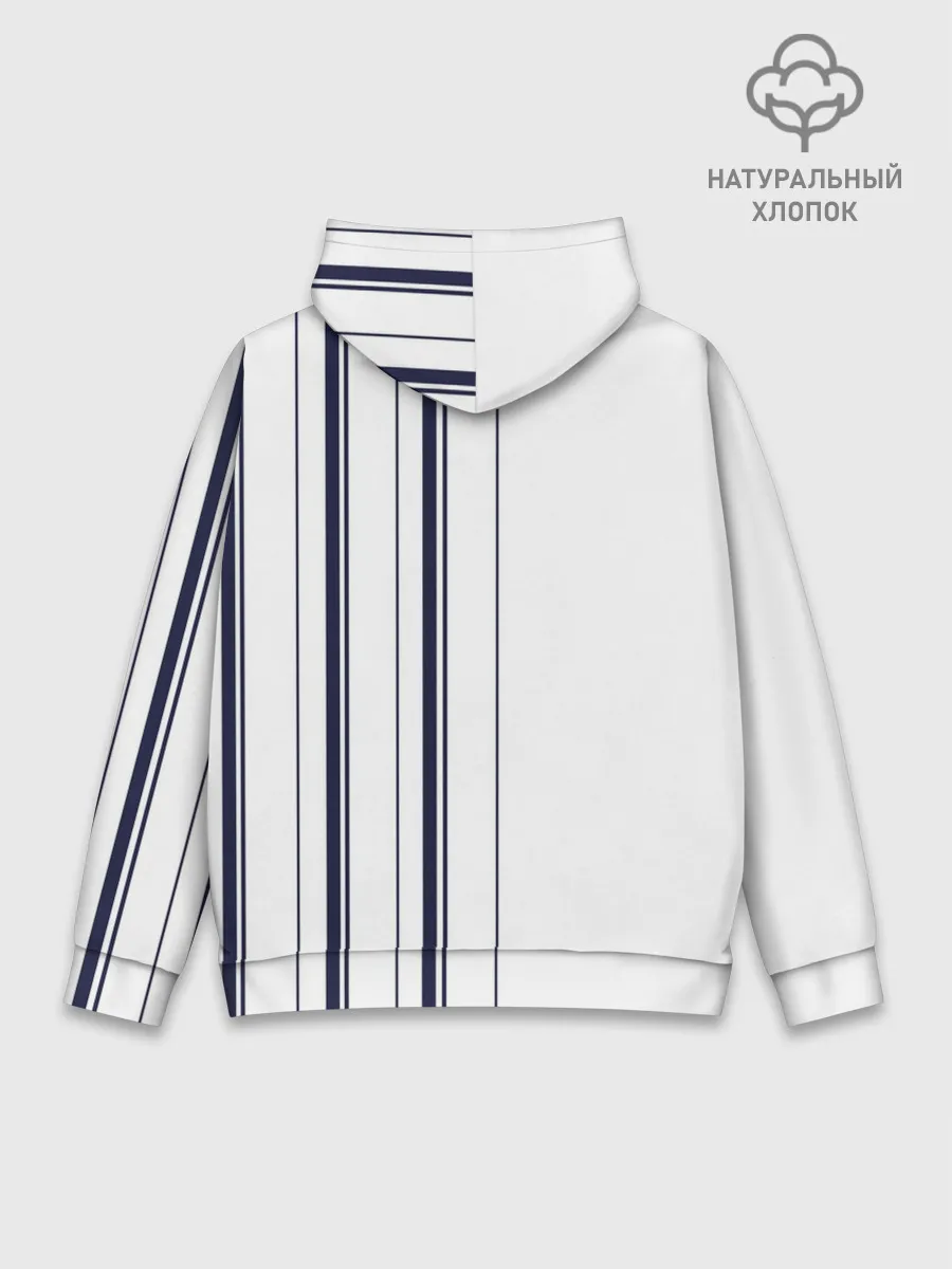 Худи мужской база хлопок / Белые и синие полосы | Stripes