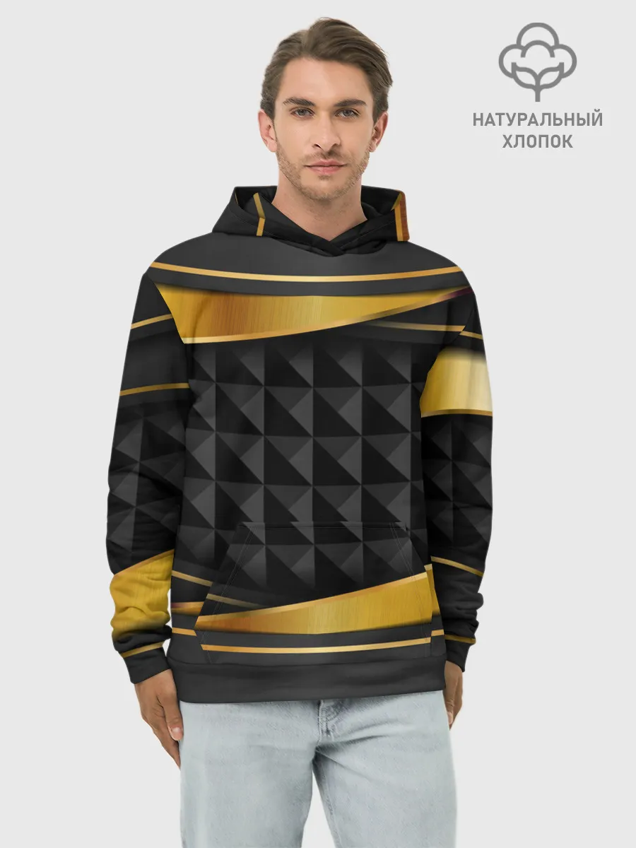 Худи мужской база хлопок / 3D luxury black gold Плиты 3Д