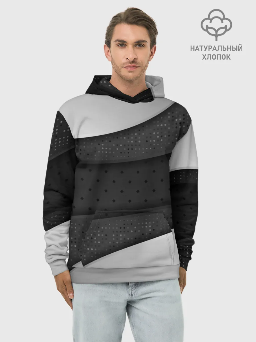 Худи мужской база хлопок / 3D luxury style silver black