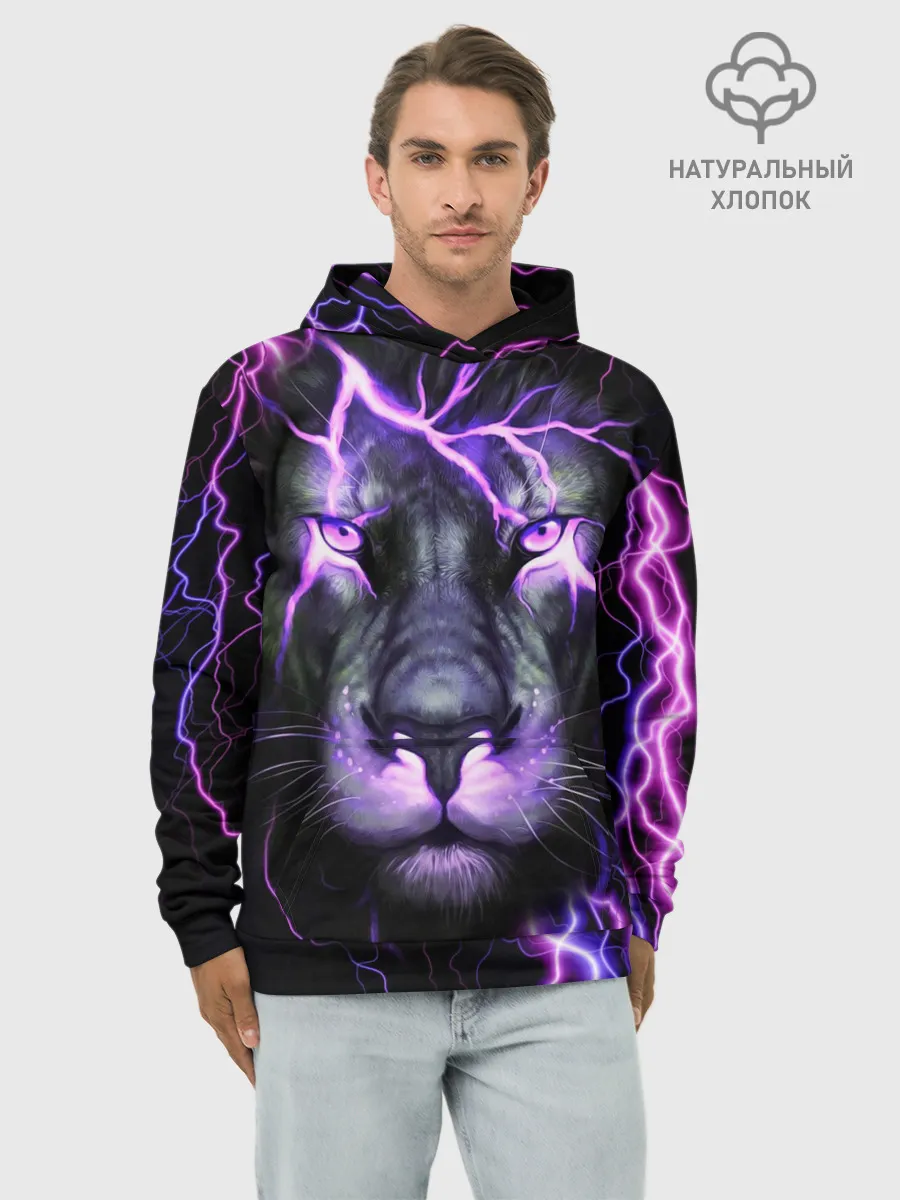 Худи мужской база хлопок / НЕОНОВЫЙ ЛЕВ / NEON LION