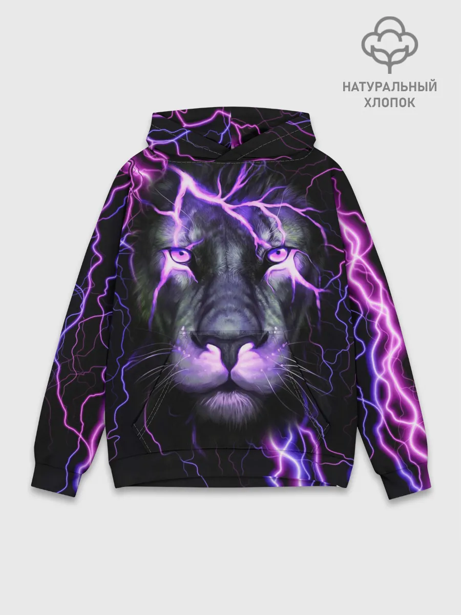 Худи мужской база хлопок / НЕОНОВЫЙ ЛЕВ / NEON LION